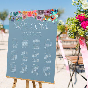 Light Blue Photo Wildflower Wedding Seating Chart Foam Board