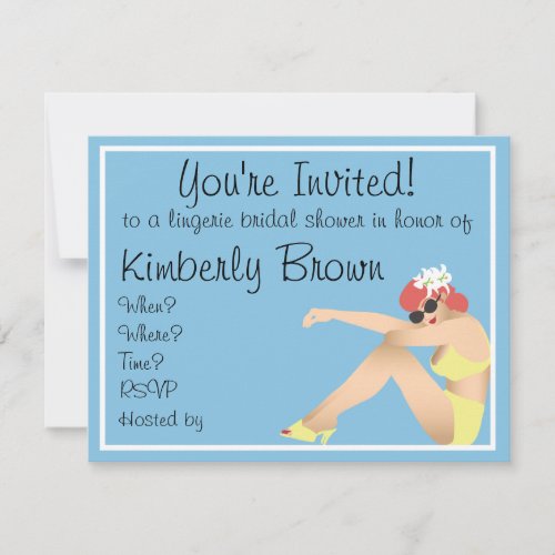 Light blue pin up girl bridal shower invitation