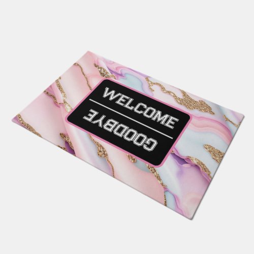 Light Blue Pink Agate Marble Modern Collection Doormat