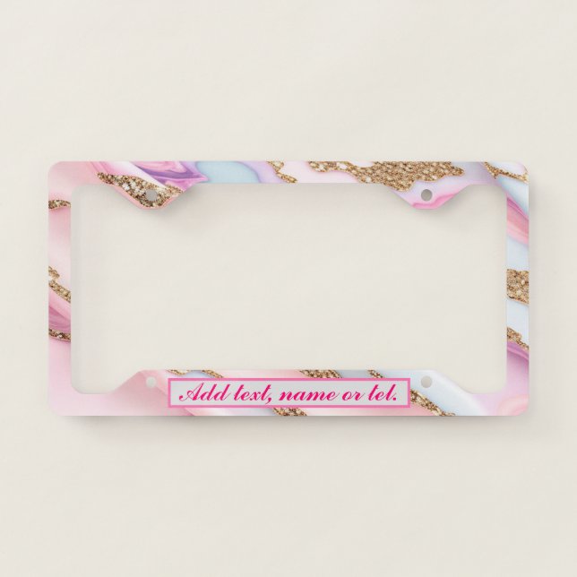 Light Blue Pink Agate Marble Modern Collection License Plate Frame (Front)