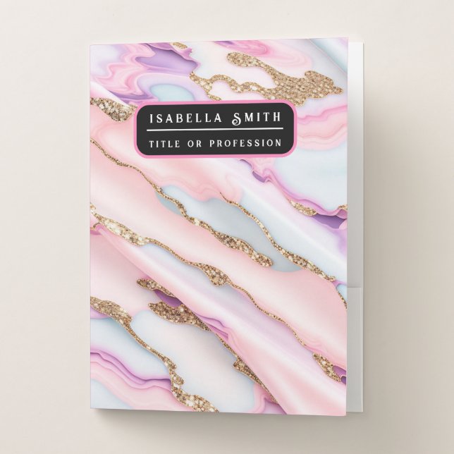 Light Blue Pink Agate Marble Modern Collection Pocket Folder (Front)