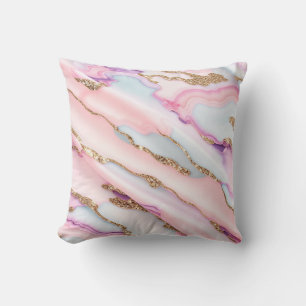 Light Blue Pink Agate Marble Modern Collection Throw Pillow