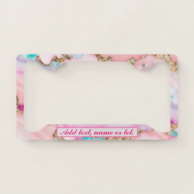 Light Blue Pink Agate Marble Popular Collection License Plate Frame (Front)