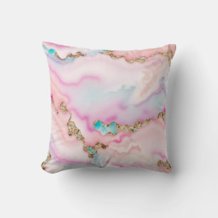 Light Blue Pink Agate Marble Popular Collection Throw Pillow