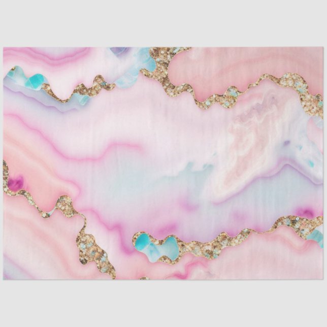Light Blue Pink Agate Marble Popular Collection Tissue Paper (Front)