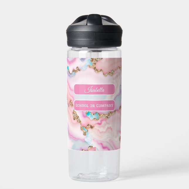 Light Blue Pink Agate Marble Popular Collection Water Bottle (Front)