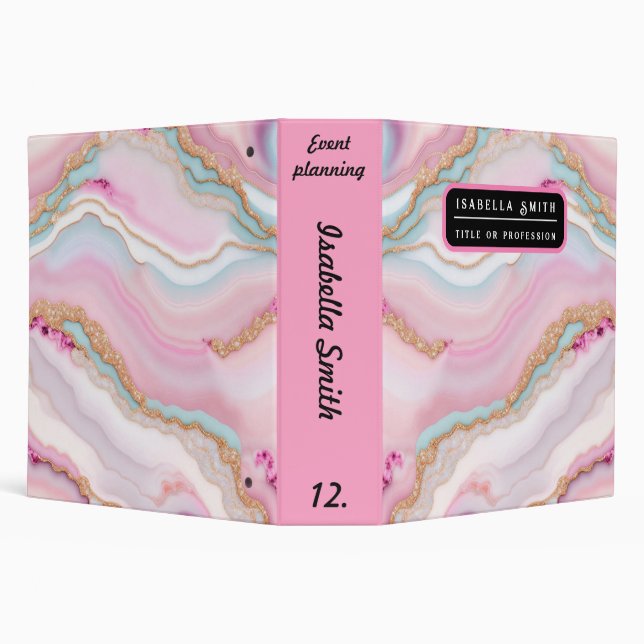 Light Blue Pink Agate Marble Trendy Collection 3 Ring Binder (Background)