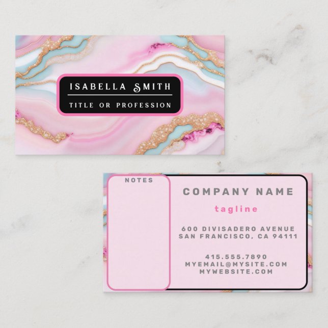 Light Blue Pink Agate Marble Trendy Collection Business Card (Front/Back)