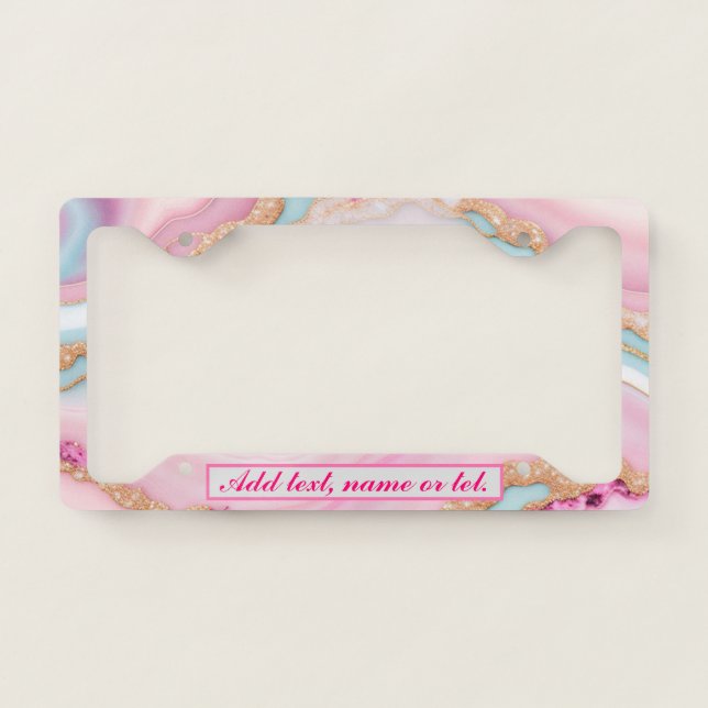 Light Blue Pink Agate Marble Trendy Collection License Plate Frame (Front)