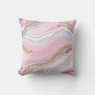 Light Blue Pink Agate Marble Trendy Collection Throw Pillow