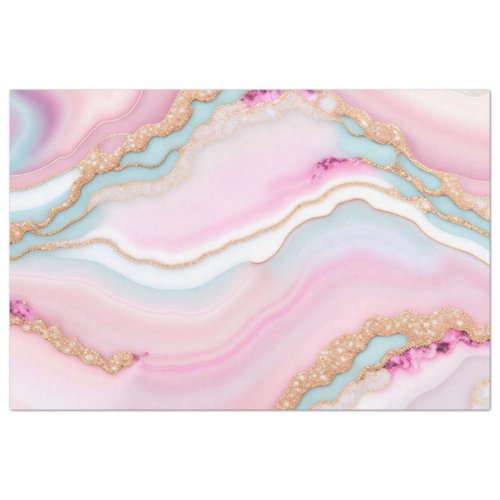 Light Blue Pink Agate Marble Trendy Collection Tissue Paper
