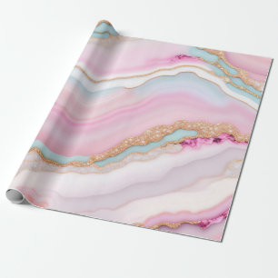 Light Blue Pink Agate Marble Trendy Collection Wrapping Paper