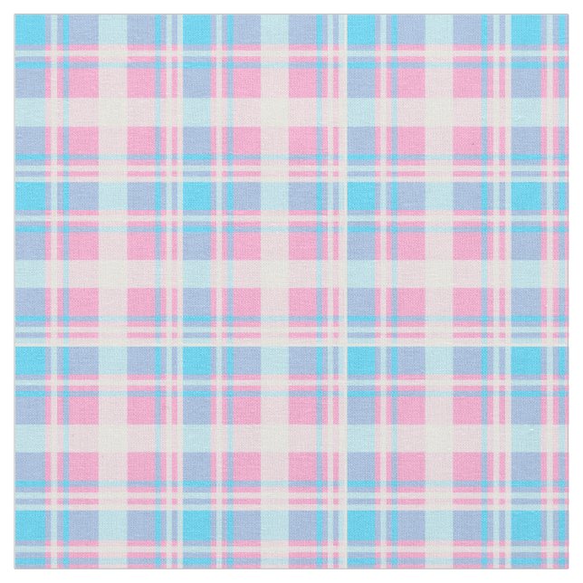 Light Blue, Pink and White Plaid Fabric (Close Up)
