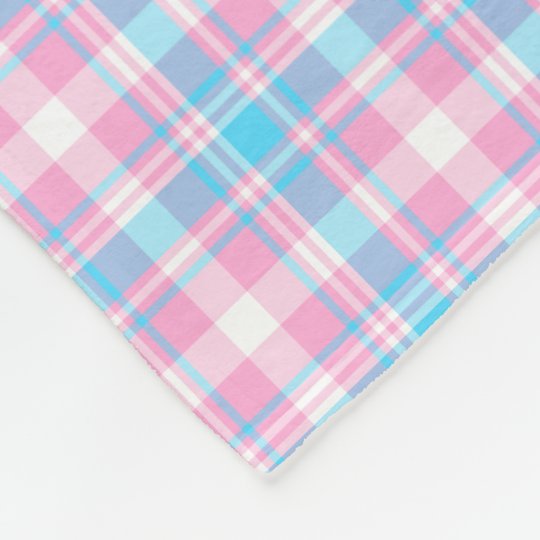 Light Blue, Pink and White Plaid Fleece Blanket