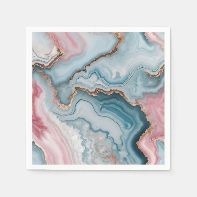 Light Blue Pink Gold Agate Marble Modern design  Napkins (Front)