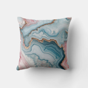 Light Blue Pink Gold Agate Marble Modern design  Throw Pillow