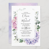 Light Blue Pink Hydrangeas and Eucalyptus wedding Invitation (Front/Back)