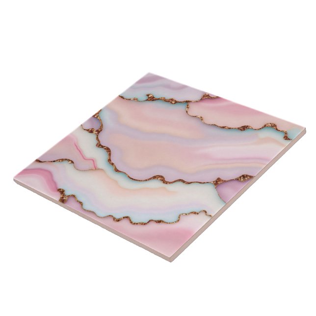 Light Blue Pink Marble Agate Modern Collection Ceramic Tile (Side)