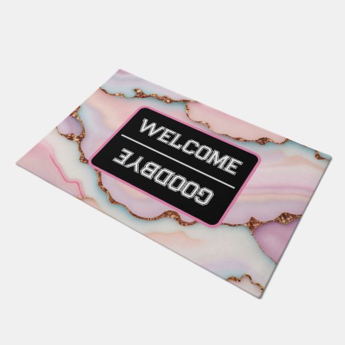 Light Blue Pink Marble Agate Modern Collection Doormat