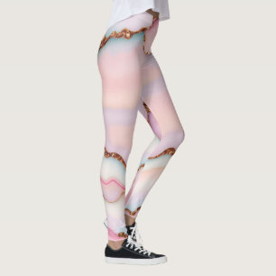 Light Blue Pink Marble Agate Modern Collection Leggings