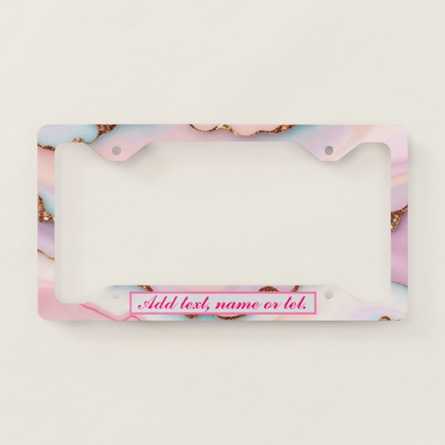 Light Blue Pink Marble Agate Modern Collection License Plate Frame (Front)