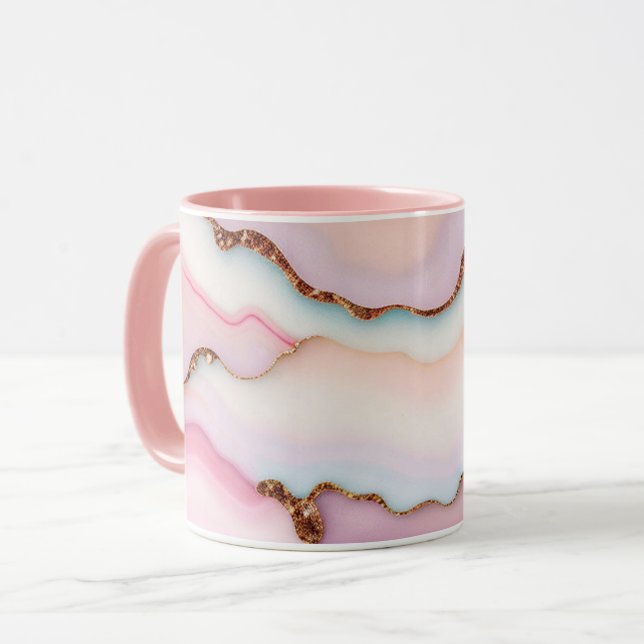 Light Blue Pink Marble Agate Modern Collection Mug (Front Left)