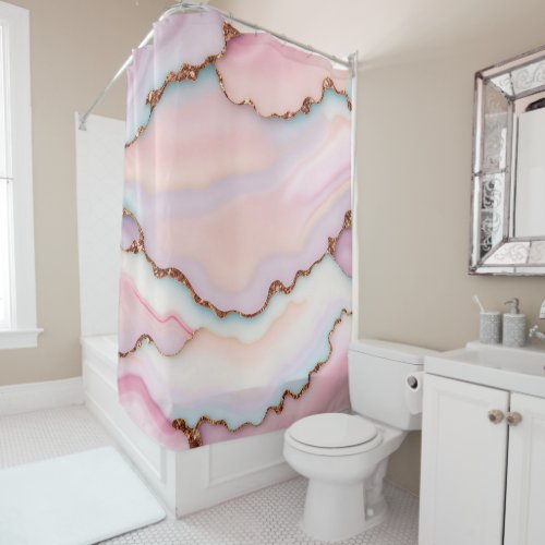 Light Blue Pink Marble Agate Modern Collection Shower Curtain