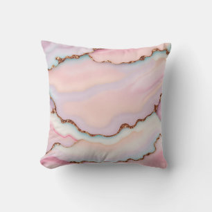 Light Blue Pink Marble Agate Modern Collection Throw Pillow