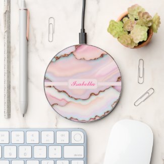 Light Blue Pink Marble Agate Modern Collection