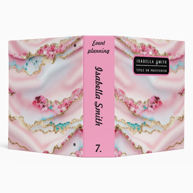 Light Blue Pink Marble Agate Popular Collection 3 Ring Binder (Background)