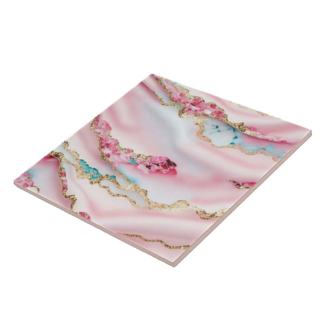 Light Blue Pink Marble Agate Popular Collection Ceramic Tile (Side)