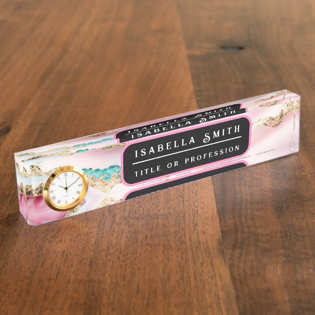Light Blue Pink Marble Agate Popular Collection Desk Name Plate (Side)
