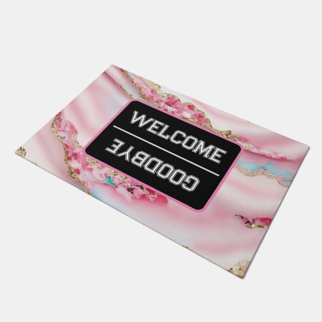 Light Blue Pink Marble Agate Popular Collection Doormat (Angled)