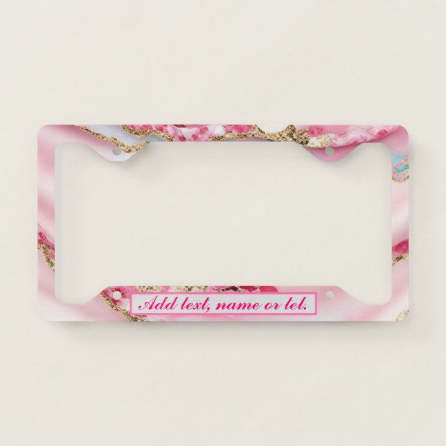 Light Blue Pink Marble Agate Popular Collection License Plate Frame (Front)