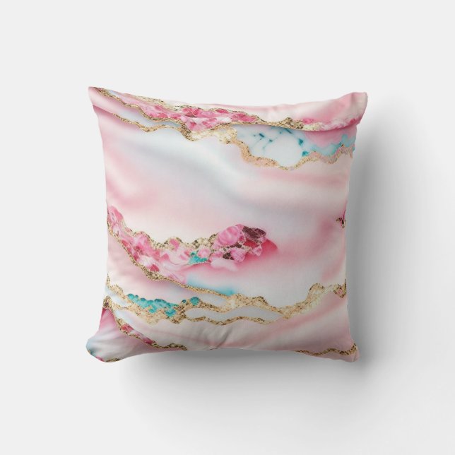 Light Blue Pink Marble Agate Popular Collection Throw Pillow (Front)