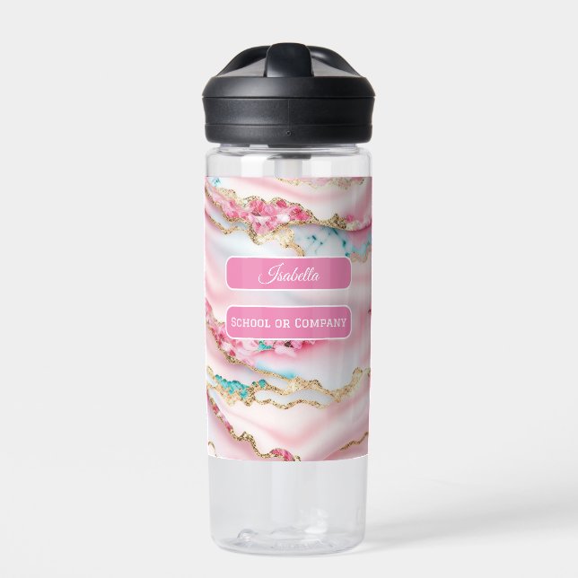 Light Blue Pink Marble Agate Popular Collection Water Bottle (Front)