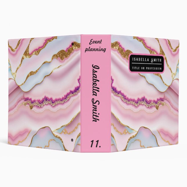 Light Blue Pink Marble Agate Trendy Collection 3 Ring Binder (Background)