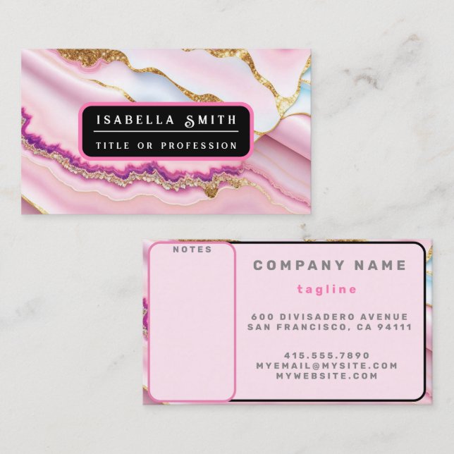 Light Blue Pink Marble Agate Trendy Collection Business Card (Front/Back)