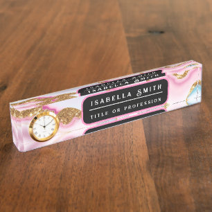 Light Blue Pink Marble Agate Trendy Collection Desk Name Plate