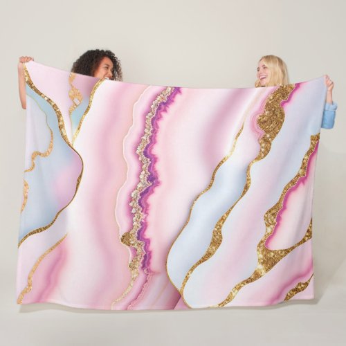 Light Blue Pink Marble Agate Trendy Collection Fleece Blanket