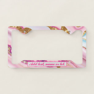 Light Blue Pink Marble Agate Trendy Collection License Plate Frame
