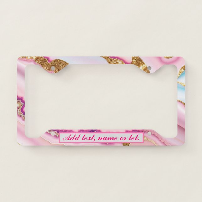Light Blue Pink Marble Agate Trendy Collection License Plate Frame (Front)
