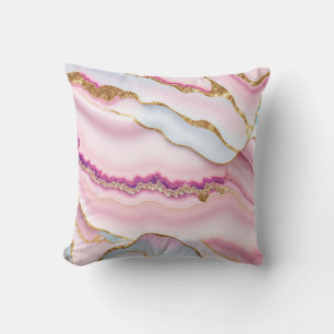 Light Blue Pink Marble Agate Trendy Collection Throw Pillow