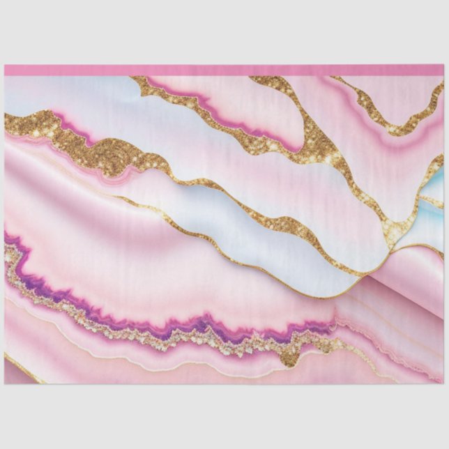 Light Blue Pink Marble Agate Trendy Collection Tissue Paper (Front)