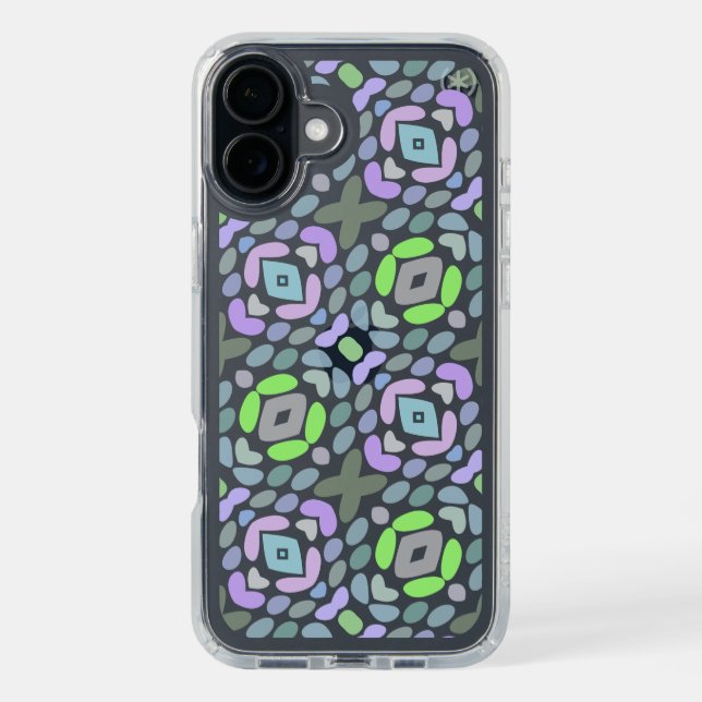 Light Blue Pink Purple Lime Green African Art Speck iPhone Case (Front (Black))