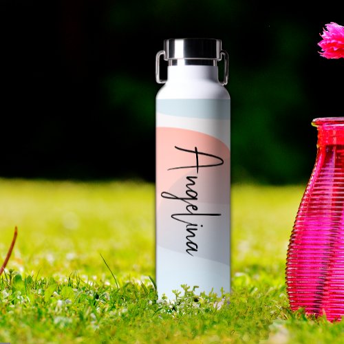 Light blue pink simple gradient name water bottle