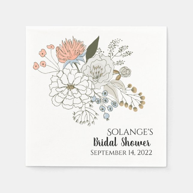 Light blue pink tan summer florals  napkins (Front)