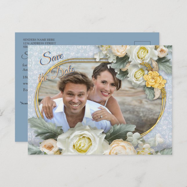 Light Blue, Pink & White Mandalas  Announcement Postcard (Front/Back)