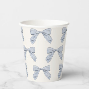 Light Blue Plaid Bow Elegant Boy Baby Shower Paper Cups