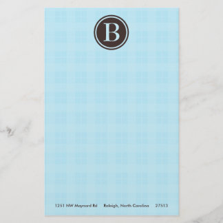 Light Blue Plaid Monogram Stationary Stationery